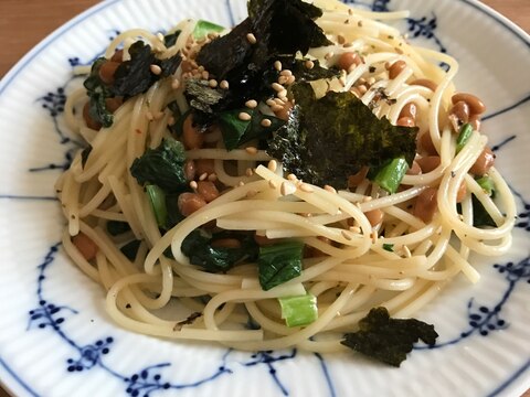 小松菜と海苔たっぷり納豆パスタ